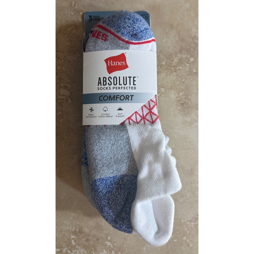 Hanes Absolute Socks Men size 6-12 Heel Shield 3pairs Comfort Cushioned NEW